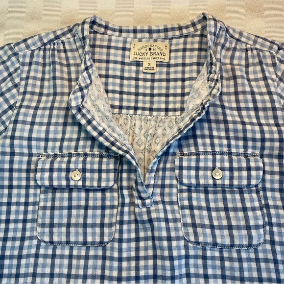 Lucky Brand Handcrafted Blues & White Plaid Blouse Top Pullover Sz Small - Picture 8 of 16
